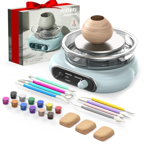 Alldeer Mini Pottery Wheel Kit - 4.7" Turntable Electric Clay Wheel with Foot Pedal, Adjustable Speed Ceramic Making Machine with 8 Pottery Shaping Tools, Craft Kits for Kids