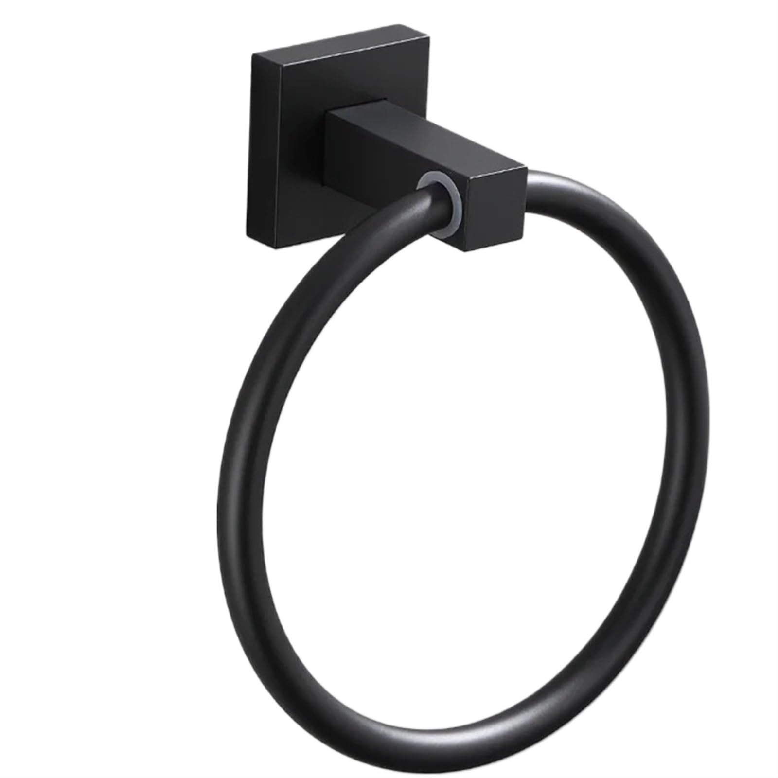 Towel Ring Square Base Matte Black Finish Aluminium Bathroom Towel Holder Wall-Mounted Round RingsTowel Rack