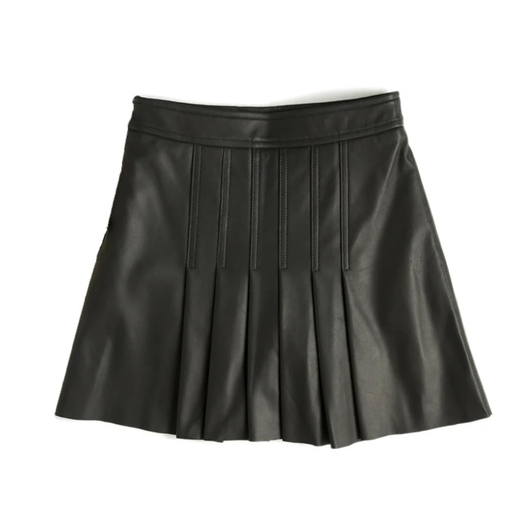 Minigonna da donna in vera pelle sexy a pieghe