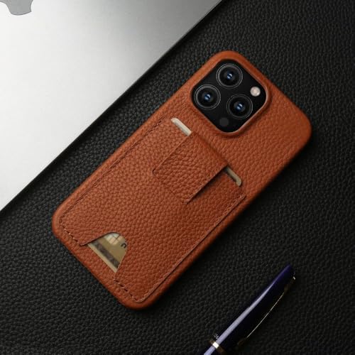 Étui en cuir pour iPhone 14 avec fente porte-carte couleur marron