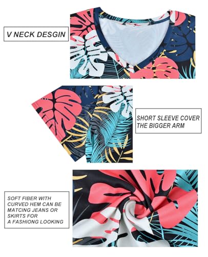 Image of RITERA Women Plus Size Tops Tie Dye V Neck Shirt Floral Camo Summer Short Sleeve Tunic Oversized Ladies Blouse XL-5XL