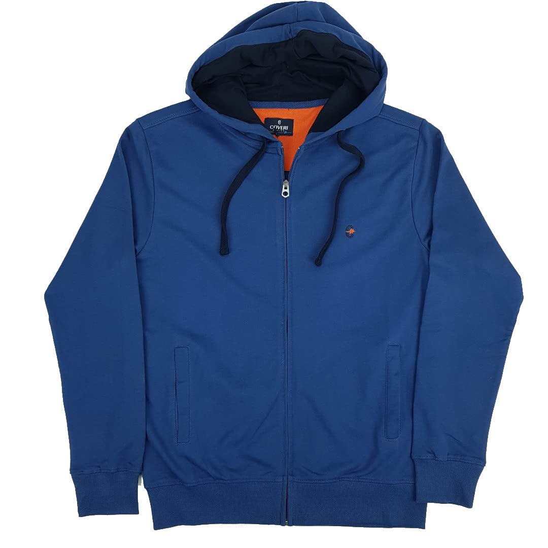 Coveri Tuta Uomo Completa da Ginnastica Cotone Garzato con Cappuccio Zip M L XL XXL 3XL (M - Denim)