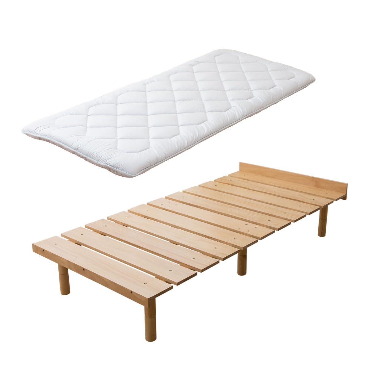 EMOOR Japanese Futon Mattress & Wood Slatted Bed Set Anti-SAG-OSMOS Twin (Earth-Natural), Solid Pine 3-Heights Adjustable Easy-Assemble Japanese