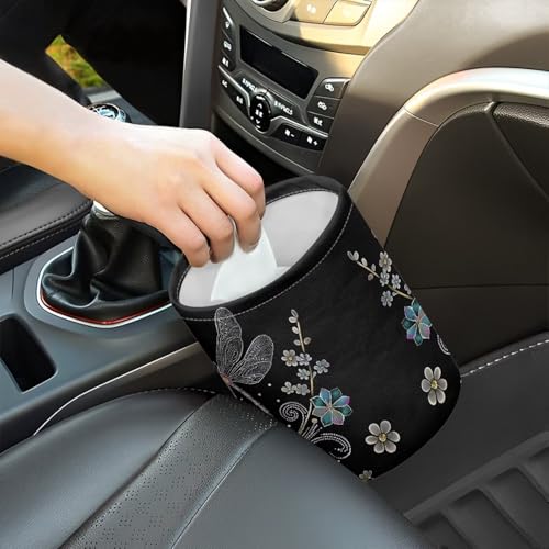 Image of Dragonfly Trash Can for Car Car Garbage Can for Back Seat Leak Proof with Adjustable Buttons Car Accessories for Women Interior