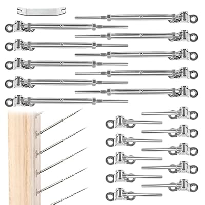 Muzata 10 Pairs Stainless Steel Cable Railing Kit Systems Fit 1/8"Wire Rope,Angle 180° Adjustable Swage Toggle Turnbuckle & End,T316 Marine Grade,CK07,Set Up 10 Runs,Series CA1 CD1 CS1