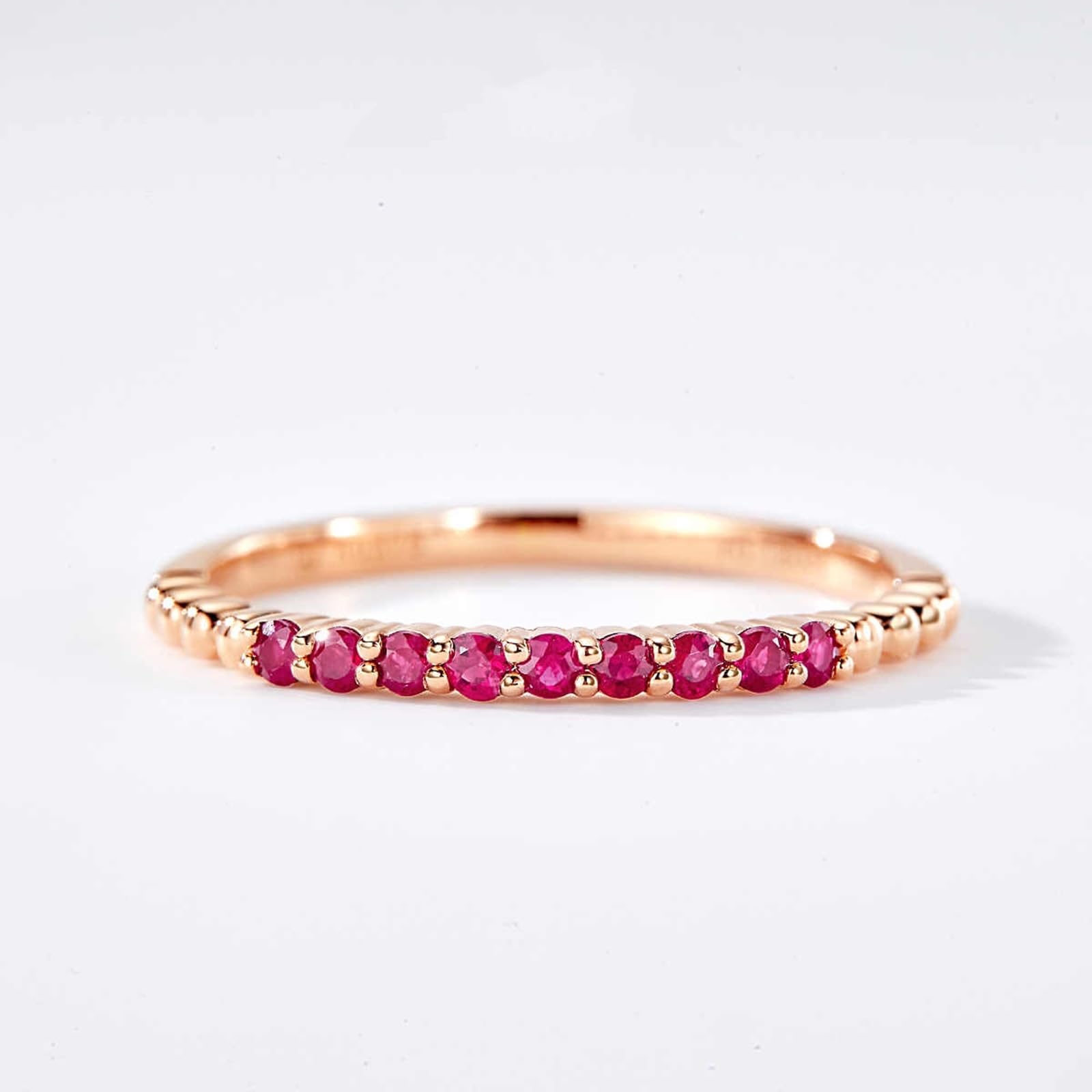 Anillo de boda para mujer, oro rosa, rubí, oro real, alianzas de media eternidad para mujeres