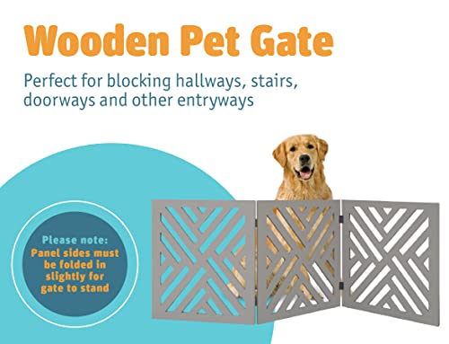 Etna 3-Panel Wood Pet Gate - Freestanding Gray Lattice Tri Fold Dog Fence for Doorways, Stairs - Indoor/Outdoor Pet Barrier - 46.2\" Wide x 19\"H - Thumbnail 2