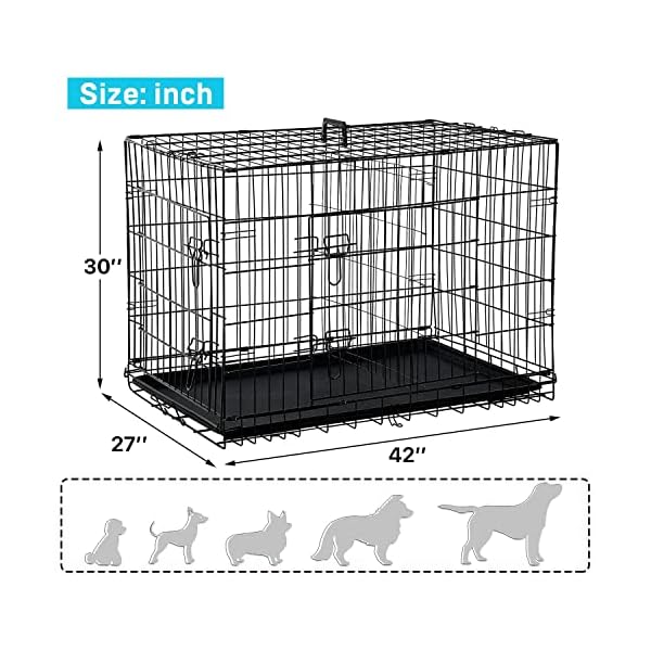 42 Inch Dog Crate Large Double-Door Dog Kennel with Plastic Tray & Divider, Indoor Outdoor Folding XL Dog Cage Pet House 42 Inch Dog Crate Large Double-Door Dog Kennel with Plastic Tray & Divider, Indoor Outdoor Folding XL Dog Cage Pet House
