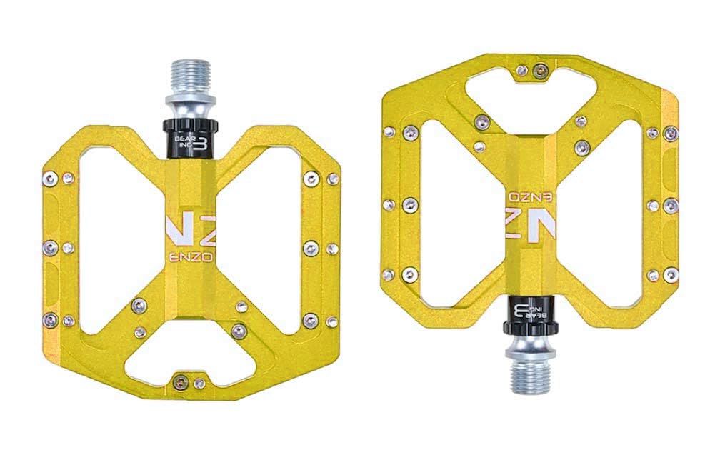 CMUNDLJQ 9/16 Inch Bicycle Pedals, Non-Slip Trekking Pedals, Ebike Mountain Bike Road Bike Pedals, MTB Pedals with Ultralight Aluminium Alloy Platform and 3 Sealed Bearings Nezo (Gold)
