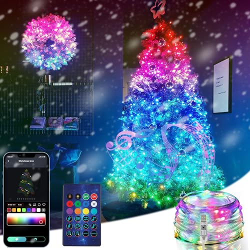 ZWOOS 10m 100LED Lichterkette RGB, Synchronisierung mit Musik, Stromversorgung &uuml;ber USB, APP-Steuerung/Fernbedienung, Bluetooth-Verbindung - f&uuml;r Weihnachten, Schlafzimmer