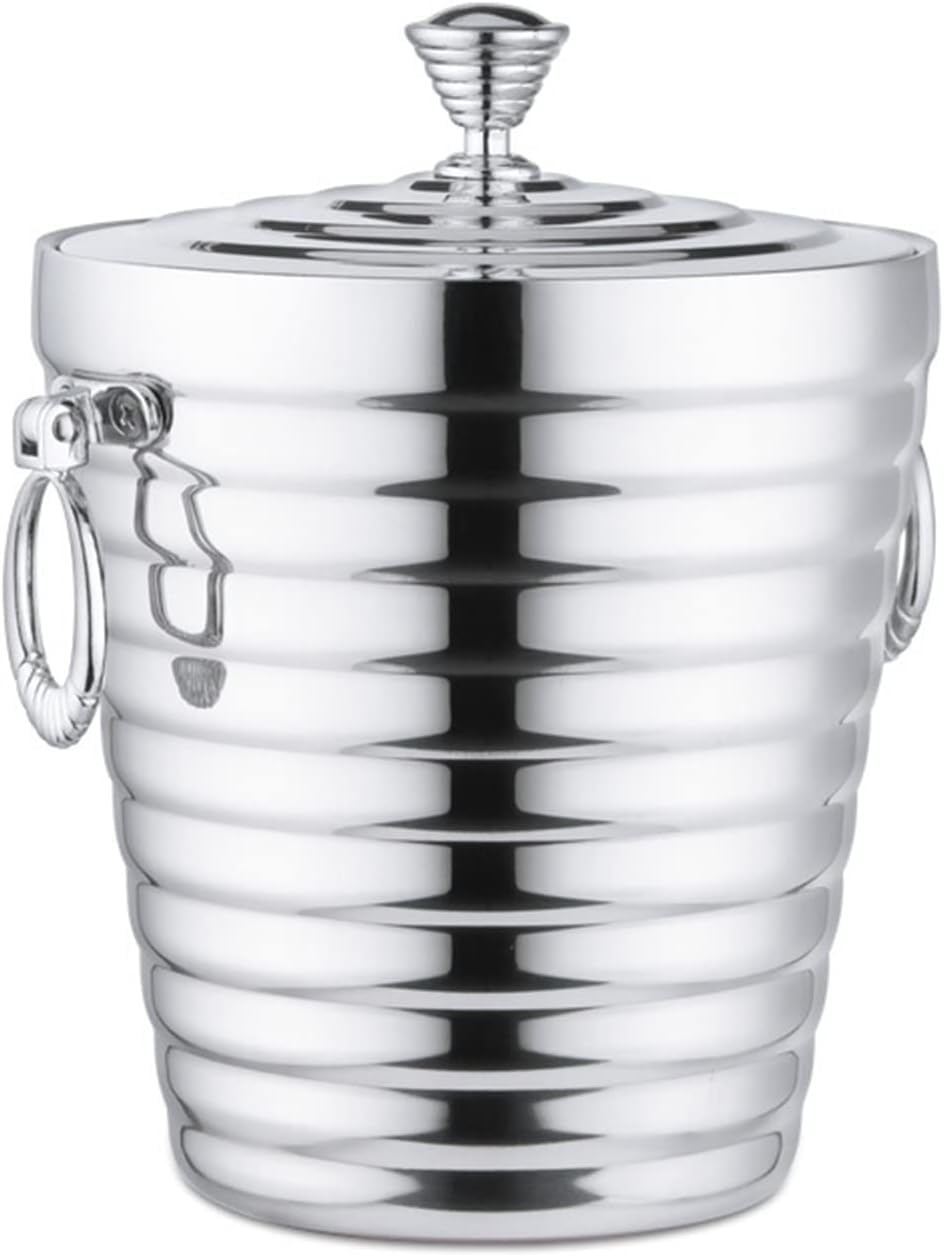 Cubitera Botella Vino Cubo de Hielo de Acero Inoxidable con Tapa, Recipiente para Bebidas con Doble Aislamiento y asa, contenedor de Hielo, Enfriador de champán, Vino y Cerveza