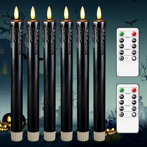 Lezonic Black Flameless Taper Candles Battery Operated with Remot...