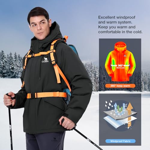 Image of CAMELSPORTS Men's Insulated Parka, Warm Puffy Hooded Jacket for Ski, Hiking and Outdoor Adventures, Water & Wind Resistant
