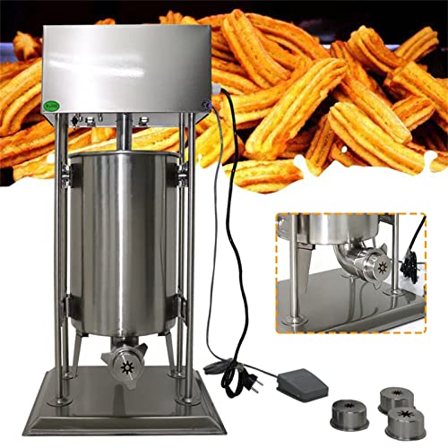BANEBONE Commercial Manual 15L Stainless Steel Churros Machine Maker & Churrera - Vertical Donuts Maker with Footswitch, Silver, 11.81x25.59in for Home, Restaurants, Bakeries
