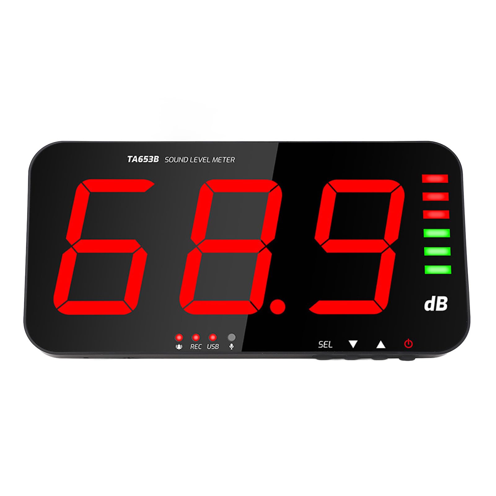 Jiawu Registrador de Medidor de Decibelios de Montaje en Pared, Medidor de Nivel de Sonido Industrial de Pantalla Grande DB con Alarma de Zumbador, de Decibelios de Ruido de Precisión de ± 1,5 DB para
