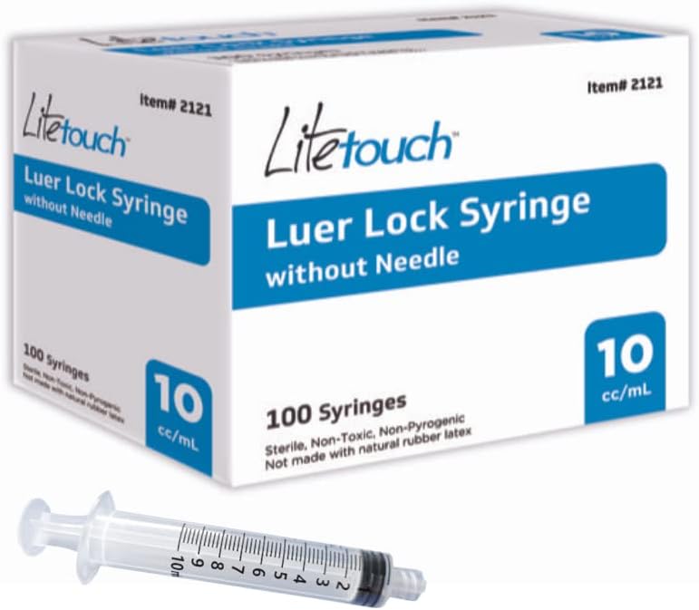 LiteTouch 10mL Luer Lock Syringe, Sterile, Individually Sealed - 100 Syringes per Box (no needle)