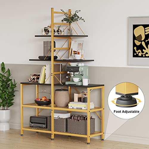 Yaohuoo 65.7" Modern Bookshelf, 5 Tier Suspension Bridge Design Tall Bookcase, A Frame Ladder Shelf With Open Display Shelf And Metal Frame For Bedroom,Home Office (Gold) #TOP5