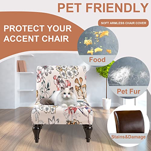 Image of Eco-Ancheng Armless Chair Slipcover Removable Armless Accent Chairs Covers Washable Armless Slipper Chair Slipcover Printed Armless Chair Furniture Protector Covers for Living Dining Room Hotel