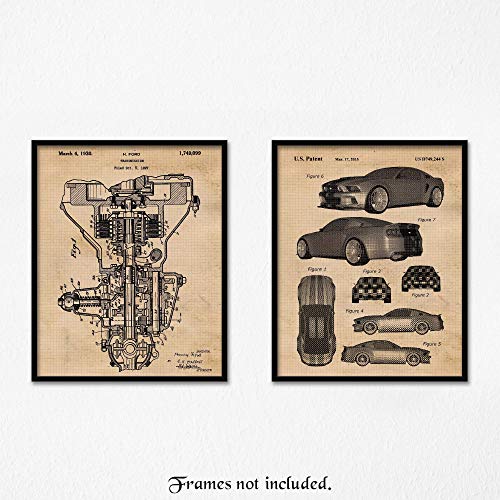 Vintage Shelby Mustang & Ford Transmission Patent Poster Prints, Set of 2 (8x10)