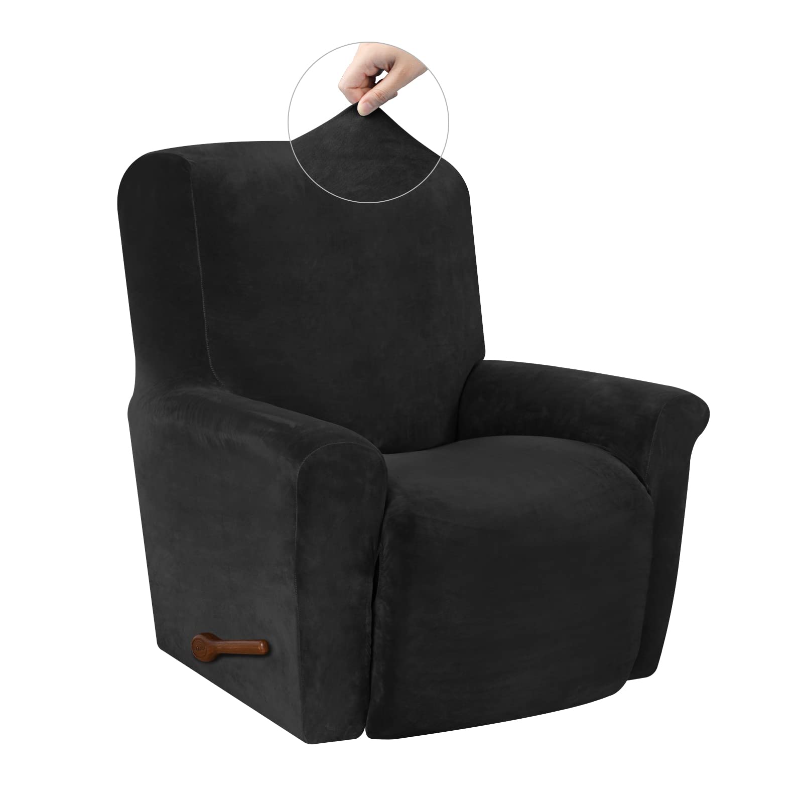 WEERRW Housse de fauteuil inclinable en velours très extensible, lavable avec base élastique antidérapante pour enfants et animaux domestiques, noir