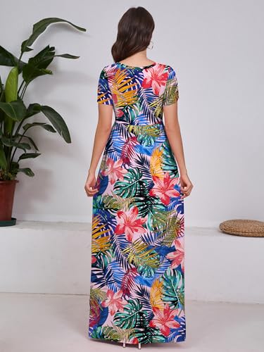 Image of DEARCASE Maxi Dress for Women Short Sleeve Casual Summer Loose Plain Comfy Long Dresses with Pockets
