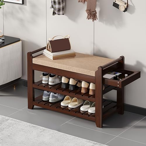 Banc à chaussures en bois à 2 niveaux, armoire d'entrée et de vestiaire