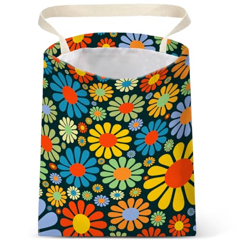 Image of Car Trash Bag Hanging No Snap Small Garbage Bag for Car Back Seat Cute Printed One-handed Strap Trash Bags Car Accessories-Hippie Flower Car Trash Bags
