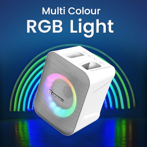 Image of Portronics Apollo One 20W Wireless Bluetooth Portable Speaker with Wireless Karaoke Mic, 5 Hour Playtime, RGB LED Light, Bluetooth V5.3, Easy Grab Handle, USB /AUX in /TF Card, Type C Charging(White)