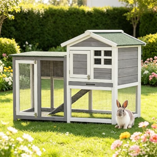CuisinAid Outdoor Wooden Rabbit Hutch 2-Story Bunny Cage，48' Large