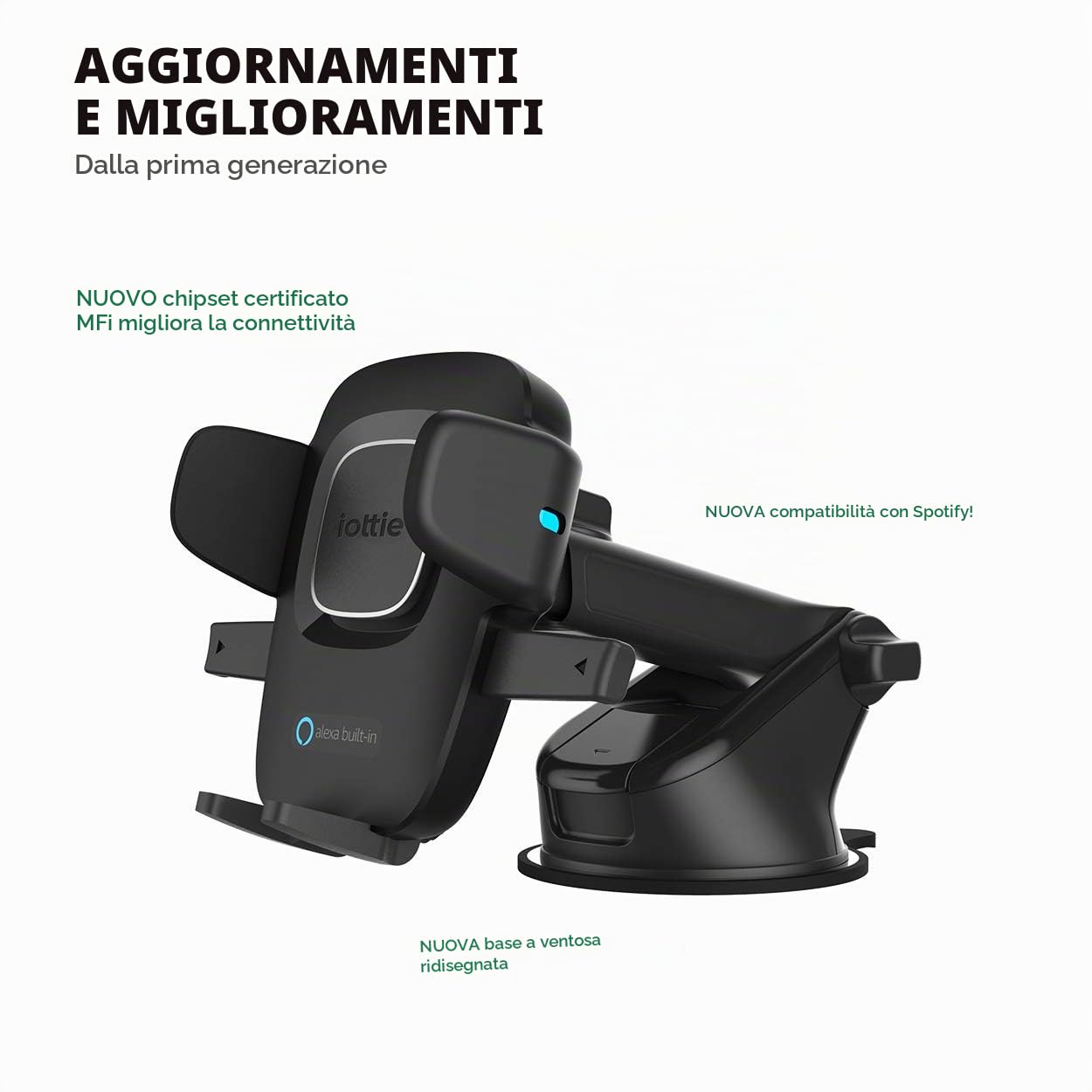 iOttie Easy One Touch Connect Pro (nuovo) – Gen 2 – Vivavoce Alexa in auto – Supporto da auto con Alexa integrato per iOS e Android, certificato MFi, universale