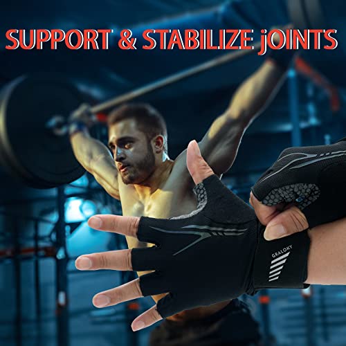 Graloky Workout Gloves For Men Women, Breathable Lightweight Exercise Gloves For Weight Lifting With Wrist Straps Support, Gym Traning Cycling Fitness Gloves With Full Palm Protection & Extra Grip Pad #TOP3
