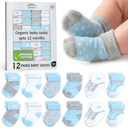 Image of Mother's Choice Organic Cotton Baby Socks 0-6 Months - 12 pairs Unisex, Warm Infant Socks, Soft Neutral Boy & Girl Socks, Gentle Newborn Socks, Baby Gift, Ideal for Daily Comfort for Baby
