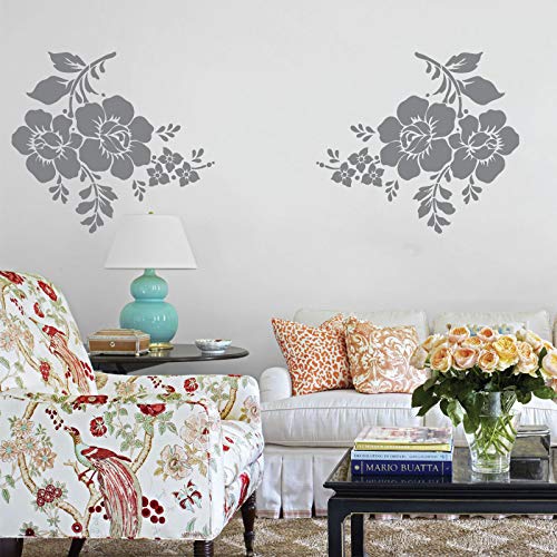 NAKLEO Floral Large Wall Painting Stencil 43x64 cm, Flowers Leaves Bouquet Pattern, Reusable Plastic Flower Template - Image 2