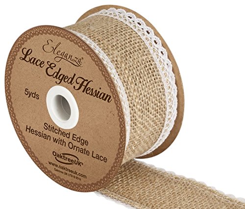 Eleganza  Cinta de Arpillera Encaje Edge, Tela, Blanco, 50 mm