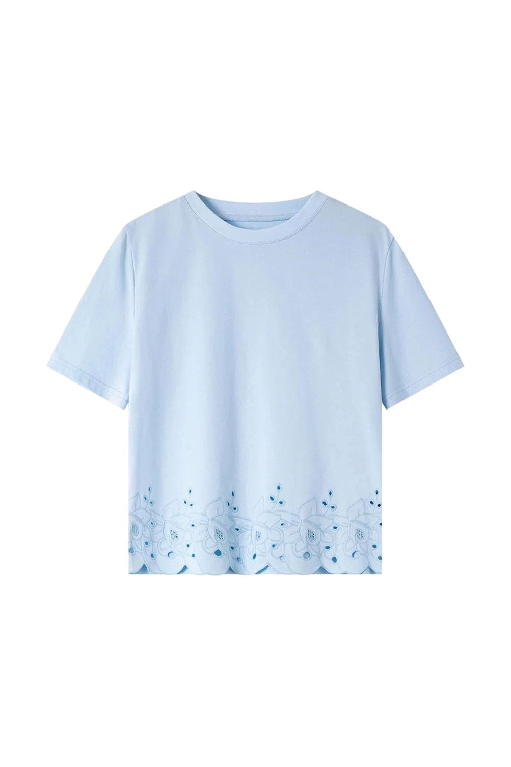 Camiseta de manga corta para mujer, diseño bordado, tela suave, elegante, para uso diario