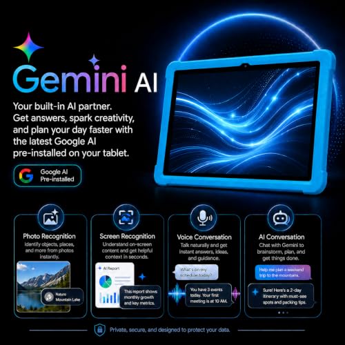 Image of HUIHUANG Tablet 10 Inch Android 16 Tablet, 32GB RAM 128GB ROM, 1TB Expansion, T7280 Octa-Core, Large Capacity Battery, Dual Camera, 5G /2.4G WiFi, Bluetooth 5.0, GPS, Gemini AI, Drop-Proof Case (Blue)