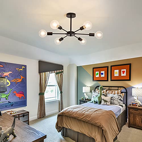 Uofus Sputnik 6 Light Chandelier Black Mid Century Ceiling Light Fixture Modern Pendant Lighting For Kitchen Dining Room Living Room Bedroom #TOP5
