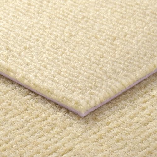 Livelynine Non Slip Beige Carpet Tiles with Padding Attached Cream Carpet Squares for Basement Bedroom Commercial Square Carpet Tile Rubber Backed Floor Tiles 11.8x11.8 4pcs Non Stick Rug Tile Square