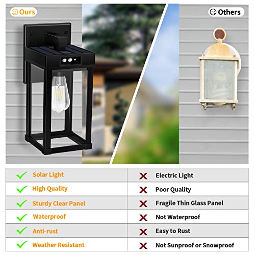 Solar Wall Lanterns Outdoor, Aqonsie Solar Sconce Lights Outdoor With 3200K Warm Bulb & 6500K White Bulb, Solar Wall Lights Waterproof With Clear Panel & 3 Lighting Modes For Garage Porch Patio Yard #TOP6
