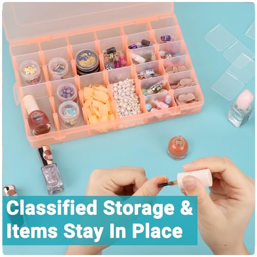 Image of Nail Art Organizer Box, Cosics 36-Grid Orange Empty False Nail Tip Storage Box Organizing Containers for Nail Crystals, Rhinestones Nail Accessories with Adjustable Plastic Dividers