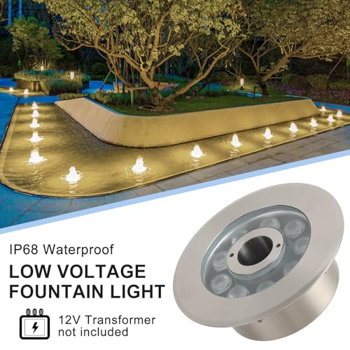 Ajinsn LED Fountain Lights Warm White Outdoor Submersible Light 18W 12V AC DC Stainless Steel Materials IP68 Waterproof Landscape Underwater Light for Outdoor Pond Garden Patio Backyard by Ajinsn - Image 5