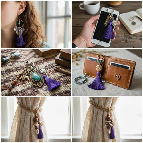 Image of 20Pcs 4.3 Inch Mini Craft Tassels for Earrings, DIY Crafts(Deep Purple) | Handmade soft terylene, 2-inch cord loop, small Chinese knot-for earrings, bookmarks, tags, souvenirs and DIY crafts.