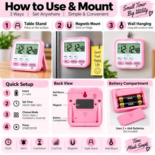 Generic Pink Stopwatch Timer with Large LCD Display - Image 6