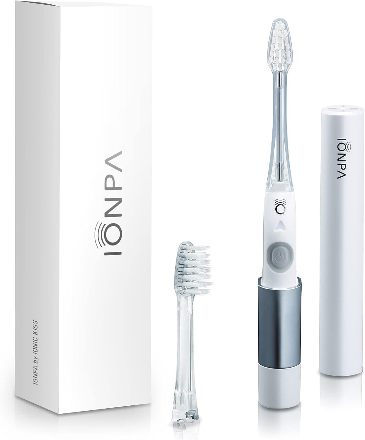 IONIC KISS IONPA DM White Compact Ionic Power Electric Toothbrush with Travel Cap, Brushing Timer, 2 Modes, 2 Soft Extended Filament Brush Heads Made in Japan You, Outdoor Camping DM-011PW