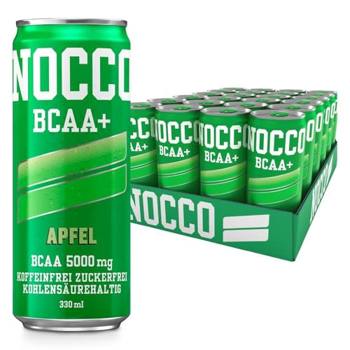 NOCCO BCAA Energy Drink – zuckerfrei, vegan Energy Getränk mit Koffein, Vitaminen und Aminosäuren – Apfel-Geschmack, 24 x 330ml inkl. Pfand (Apfel)