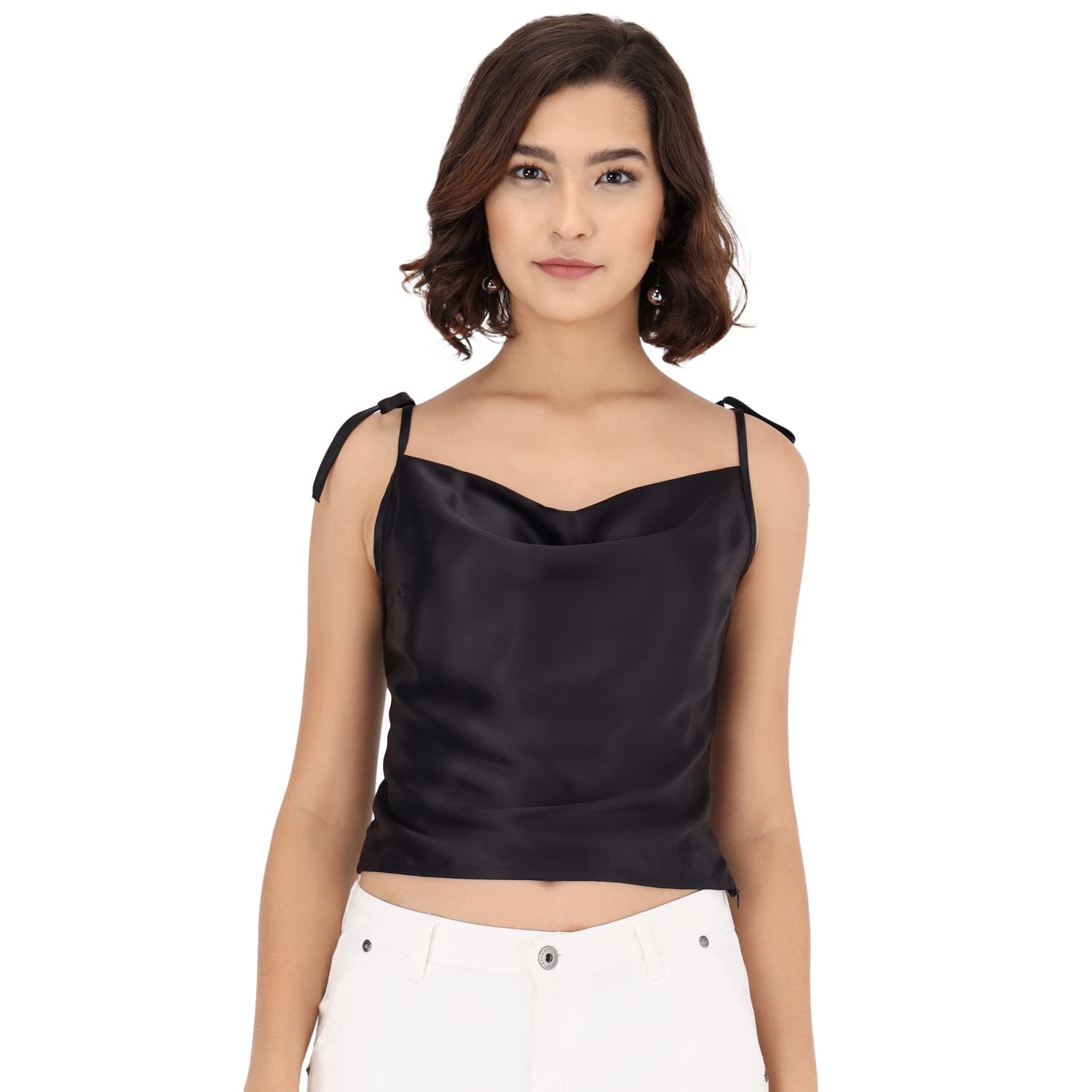 trend arrest.ed Women's Satin Cowl Neck Tie-Strap Crop Top for Party, Club-picture-16