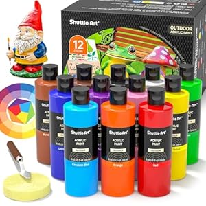 Shuttle Art Juego de pintura acrílica para exteriores, pintura impermeable de 12 colores, botellas grandes de 8.45 onzas, suministros de pintura a granel pigmentados ricos para artistas, principiantes