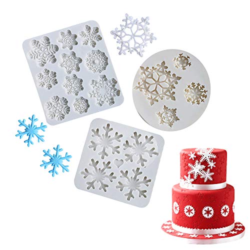 QELEG 3 Pieces Silicone Christmas Snowflake Mold Fondant Mold Chocolate Candy Decorating Mold