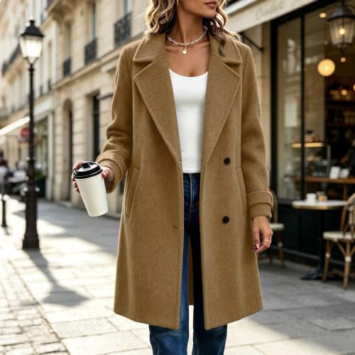 Wool Coat for Women Casual Long Sleeve Lapel Winter Overcoat - image 2