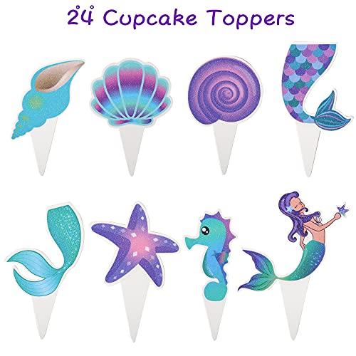 48 Pieces Of Mermaid Party Decoration Mermaid Cupcake Decoration Paper, Suitable For Sea-Themed Party Supplies Baby Shower Birthday Party Gifts #TOP1